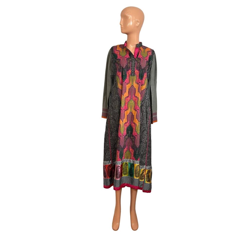 Artisan India L Multicolor Maxi Dress Paisley Silk Patchwork Maximalist Dopamine